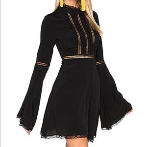 For Love & Lemons Willow Bell-sleeved black Dress - M